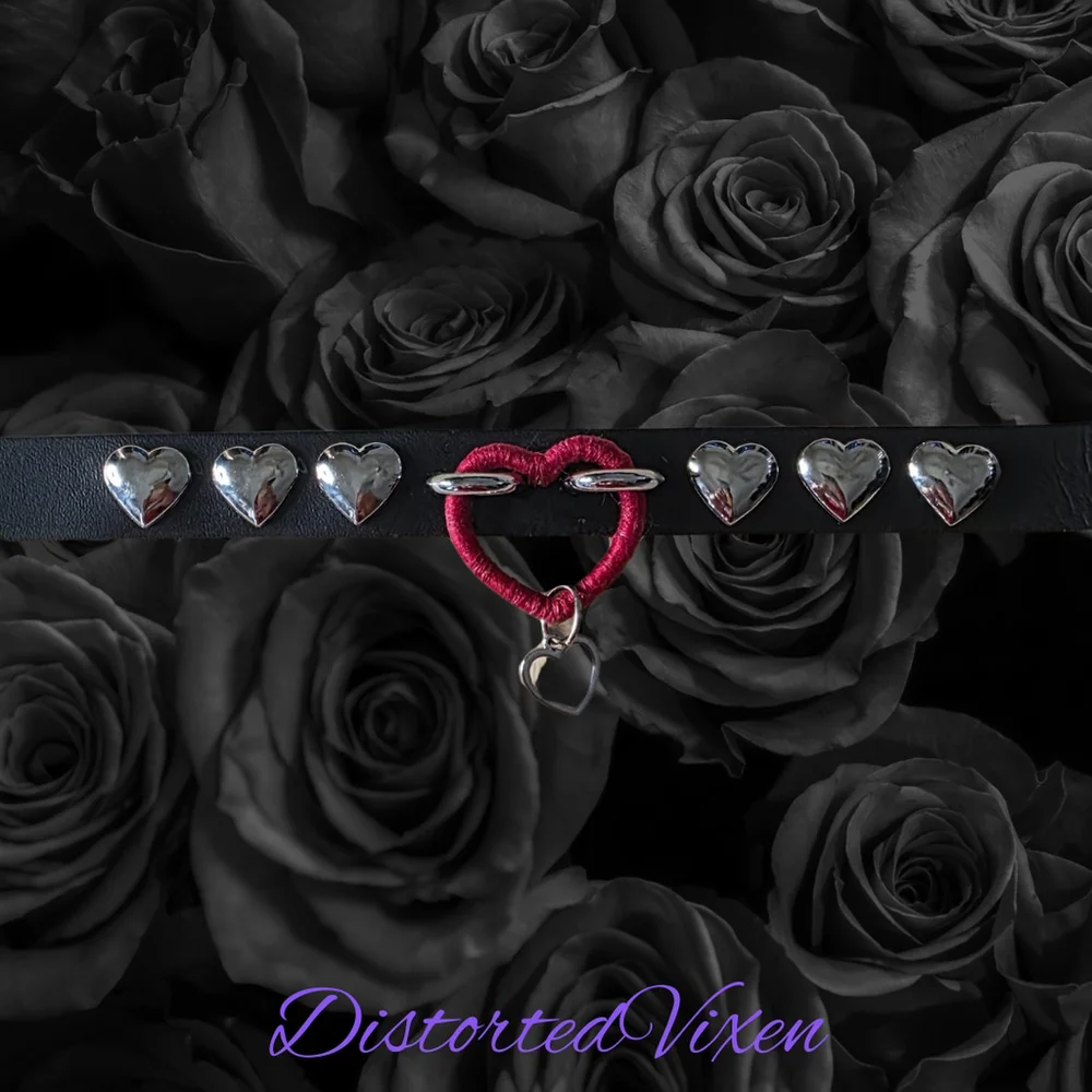 Gothic Heart Choker Necklace, Black Faux Leather Valentine Choker, Alternative